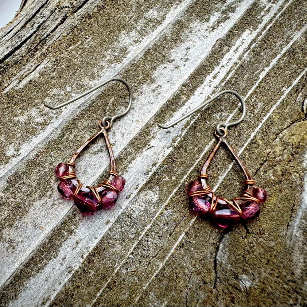 Amethyst-Colored Bead Earrings Hsndcrafted